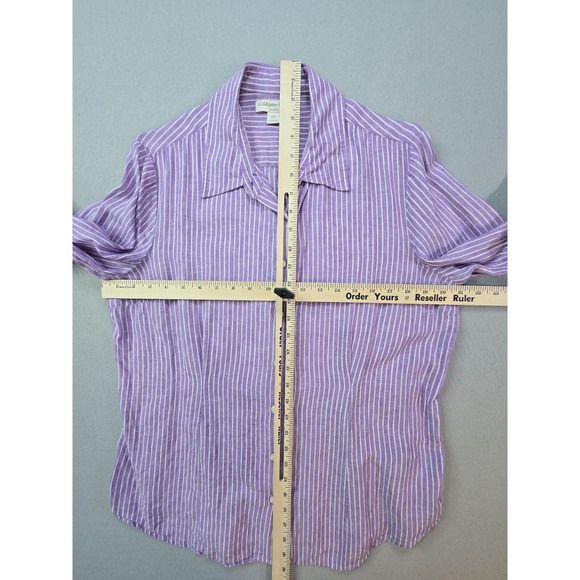 Coldwater Creek Womens Linen Shirt Large Purple Striped 3/4 Sleeve Blouse Summer - Picture 4 of 6
